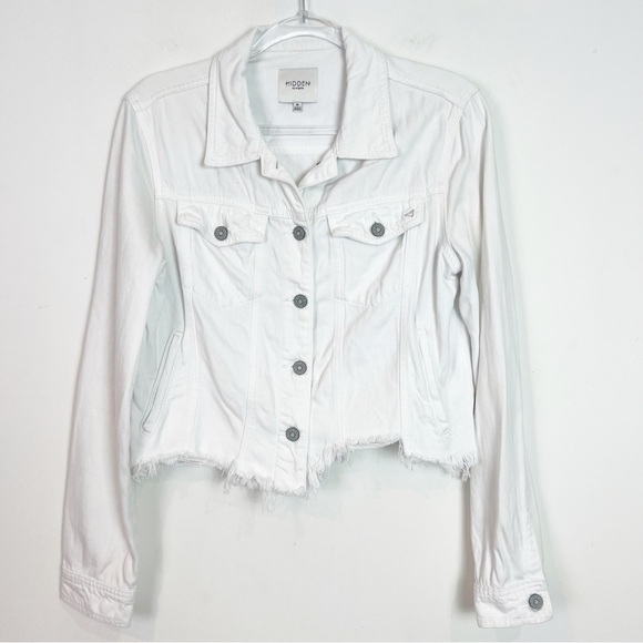 HIDDEN LOS ANGELES WHITE DENIM FRAY HEM JACKET SZ MEDIUM - Picture 3 of 9